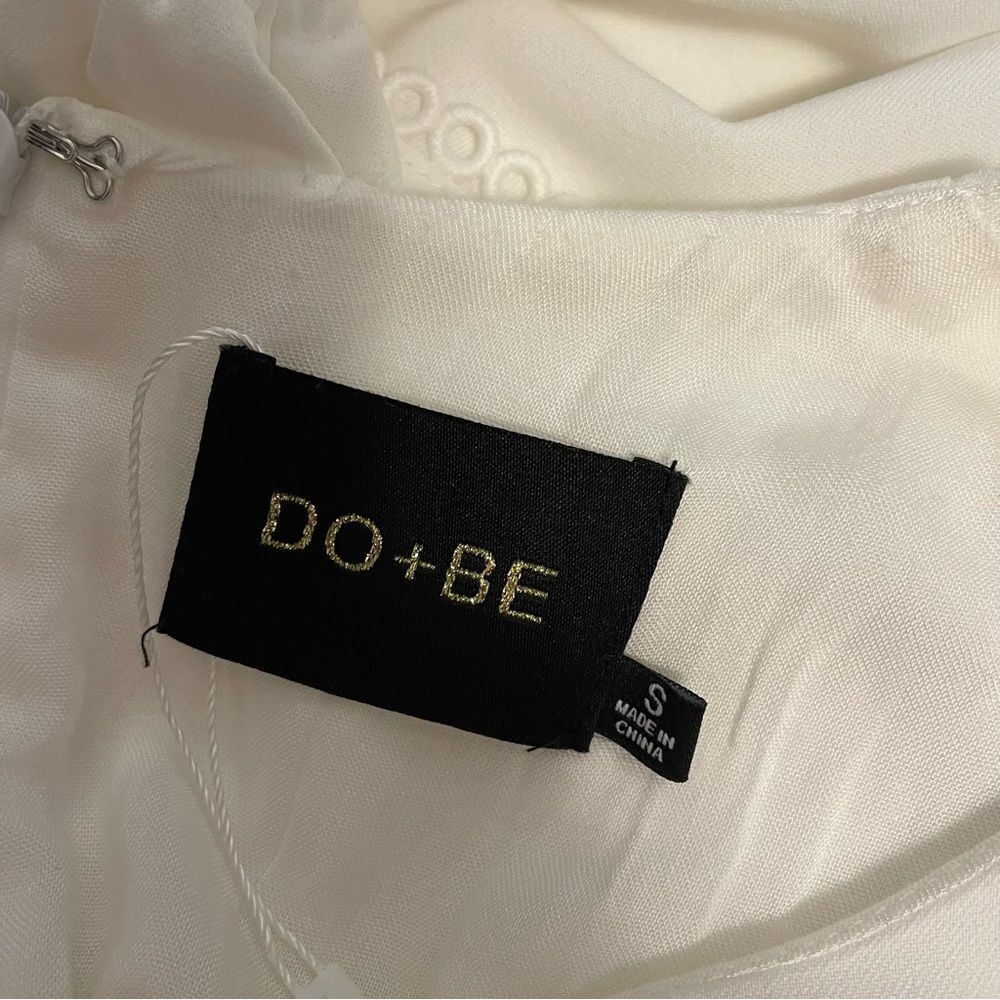 DO+BE Cream Long Sleeve Tiered Mini Dress Off White Crochet Trim Small - Picture 5 of 6